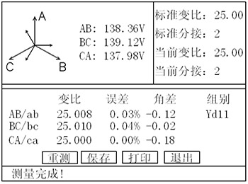 全自动变比测试仪的测量结果界面 全自动变比测试仪的测量结果界面