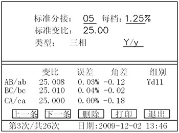 全自动变比测试仪的数据浏览界面 全自动变比测试仪的数据浏览界面