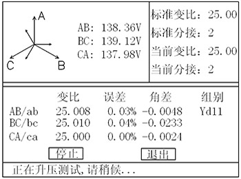 全自动变比测试仪的变比测试自动升压页面 全自动变比测试仪的变比测试自动升压页面