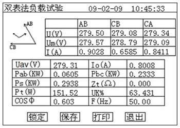 变压器空负载测试仪的负载试验测试数据页面 变压器空负载测试仪的负载试验测试数据页面