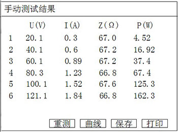 发电机转子交流阻抗测试仪手动测试结果界面 发电机交流阻抗测试仪手动测试结果界面